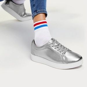 FITFLOP Rally Leather Sneakers Silver Metallic US 7 / EU 38